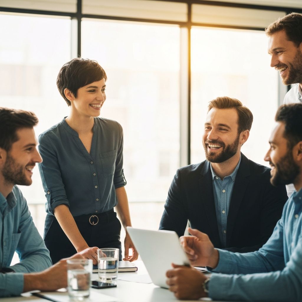 Team som samarbeider i moderne kontormiljø